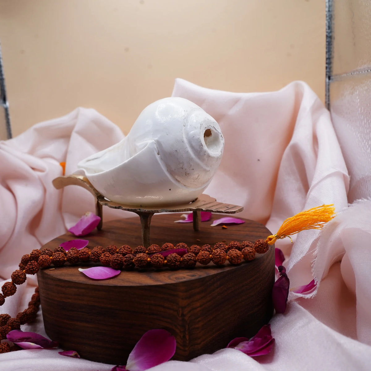 Shankh White Blowing Conch Shell +Brass Stand  for Pooja, Vastu & Feng Shui | Spiritual Shankh for Prosperity, Protection & Positive Energy | Temple & Home Décor 3in
