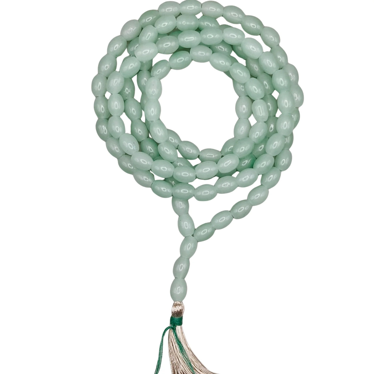 Handmade Jain Jaap Mala | Strong Thread 108+3 Ovel Shape Beads Rosary for Navkar Mantra Chanting. Meditation Prayer Mala for Jainism Pooja & Spiritual Gift(Mint Green)