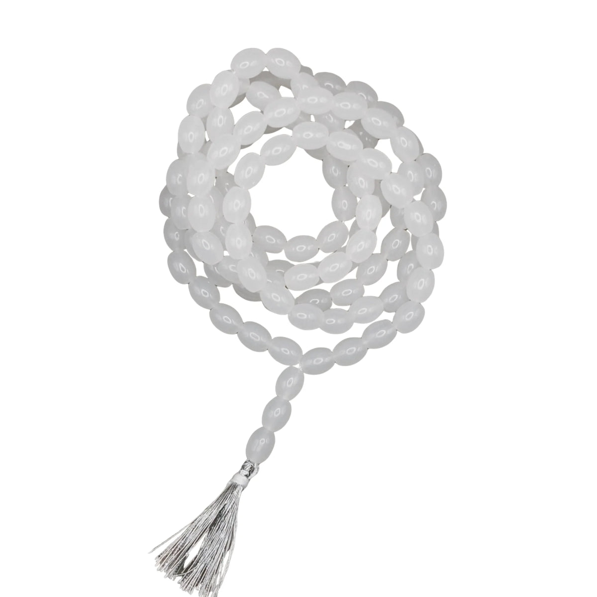 Handmade Jain Jaap Mala | Strong Thread 108+3 Ovel Shape Beads Rosary for Navkar Mantra Chanting. Meditation Prayer Mala for Jainism Pooja & Spiritual Gift(White)