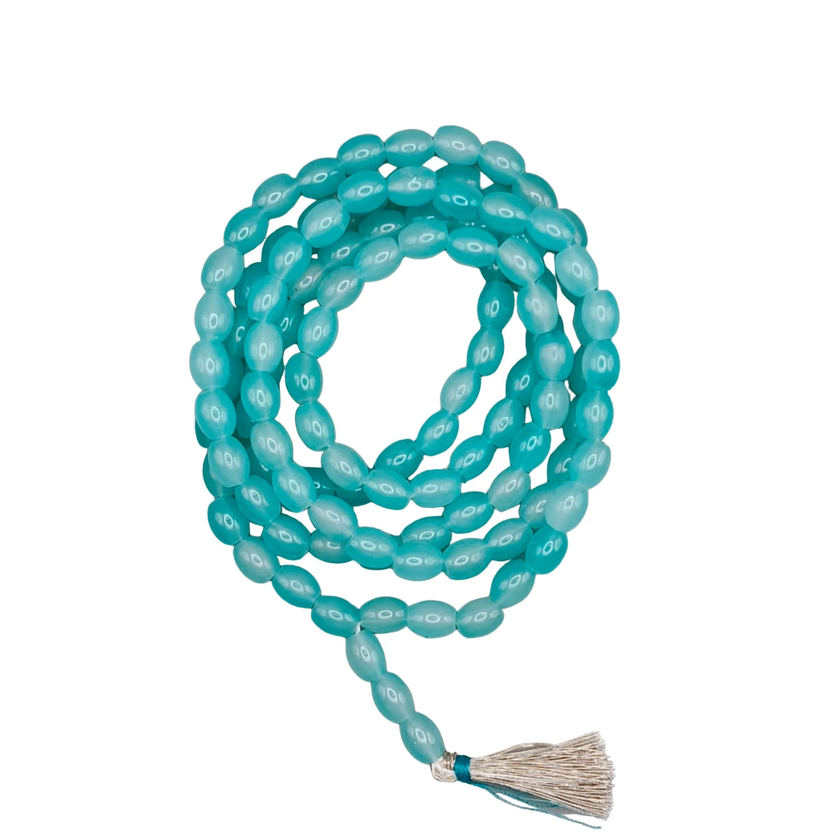 Handmade Jain Jaap Mala | Strong Thread 108+3 Ovel Shape Beads Rosary for Navkar Mantra Chanting. Meditation Prayer Mala for Jainism Pooja & Spiritual Gift(Sky Blue)