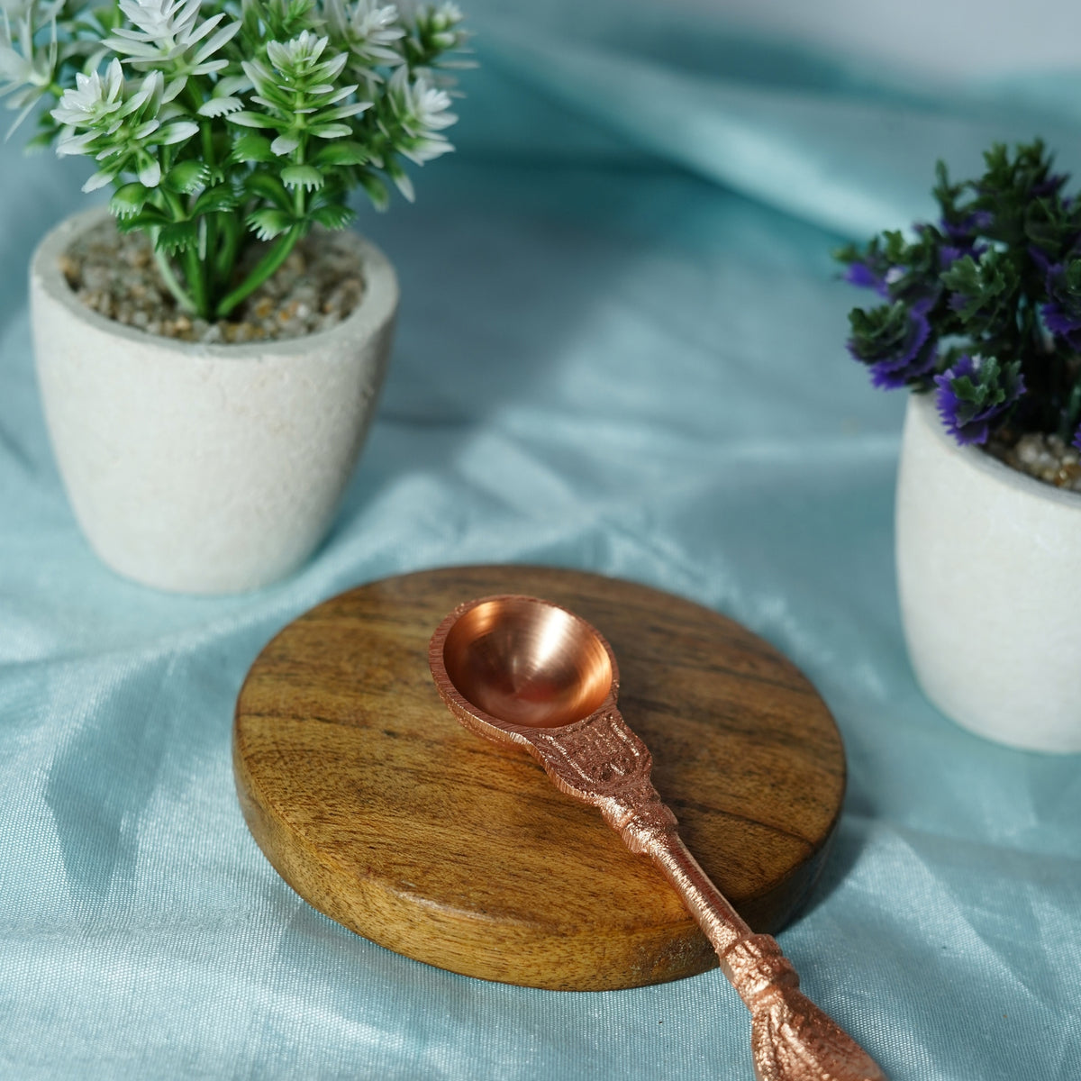 100% Pure Copper Spoon Round Achamani /Panchpatra with Snake Head Design Spoon(Udarini)