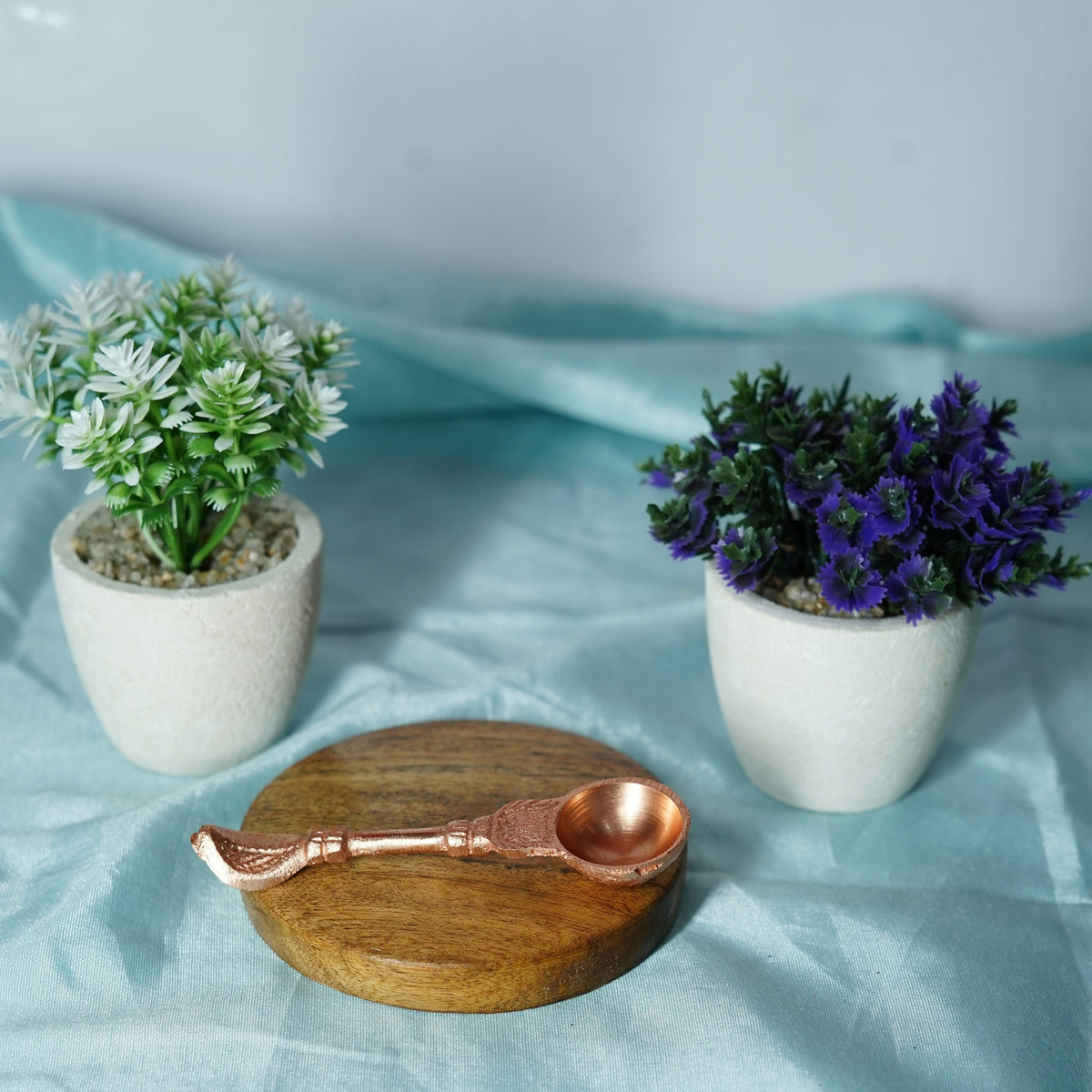 100% Pure Copper Spoon Round Achamani /Panchpatra with Snake Head Design Spoon(Udarini)