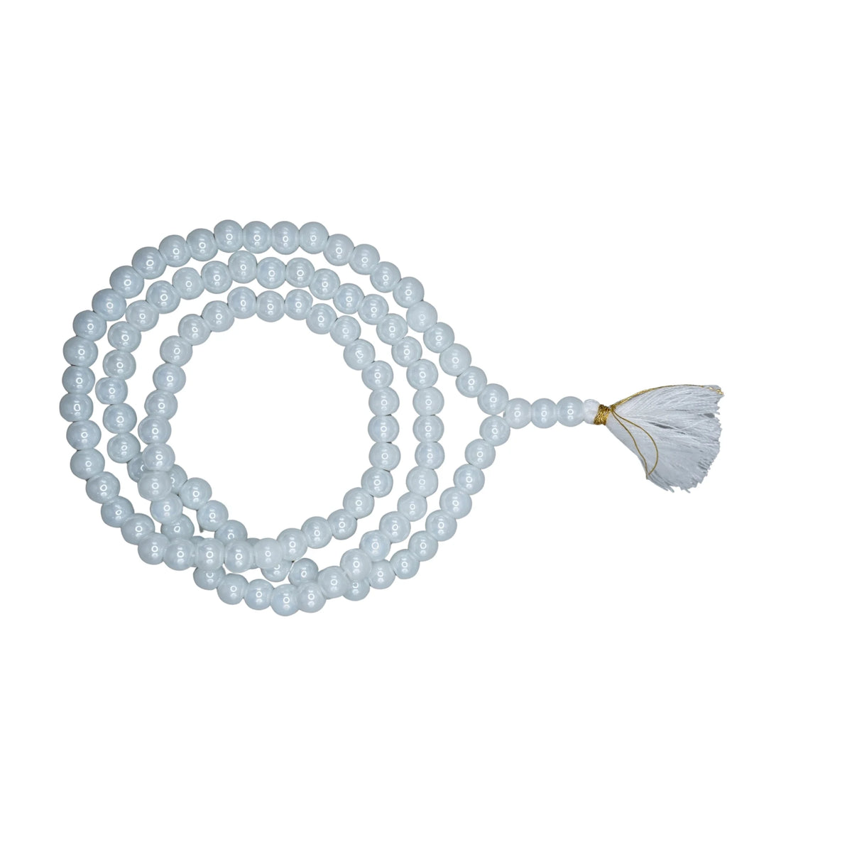 Handmade Jain Jaap Mala | Strong Thread 108+3 Beads Rosary for Navkar Mantra Chanting. Meditation Prayer Mala for Jainism Pooja & Spiritual Gift(Milky White)