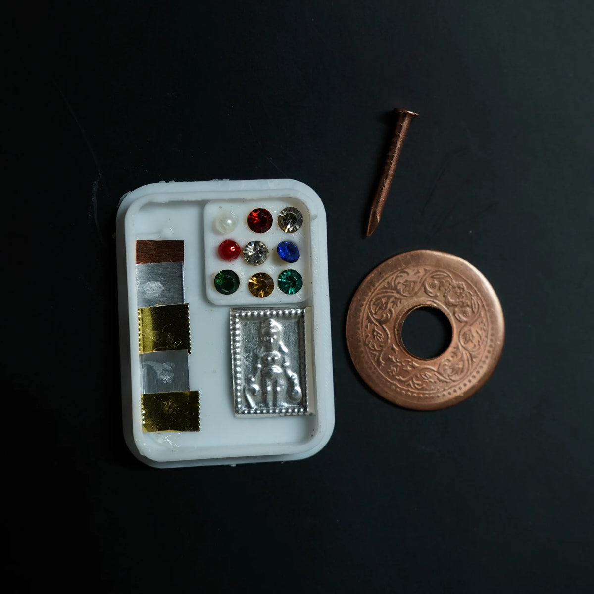 Panch Dhatu + Nav Ratan + Vastu Dev Set + Copper Coin Hole + Copper Nail