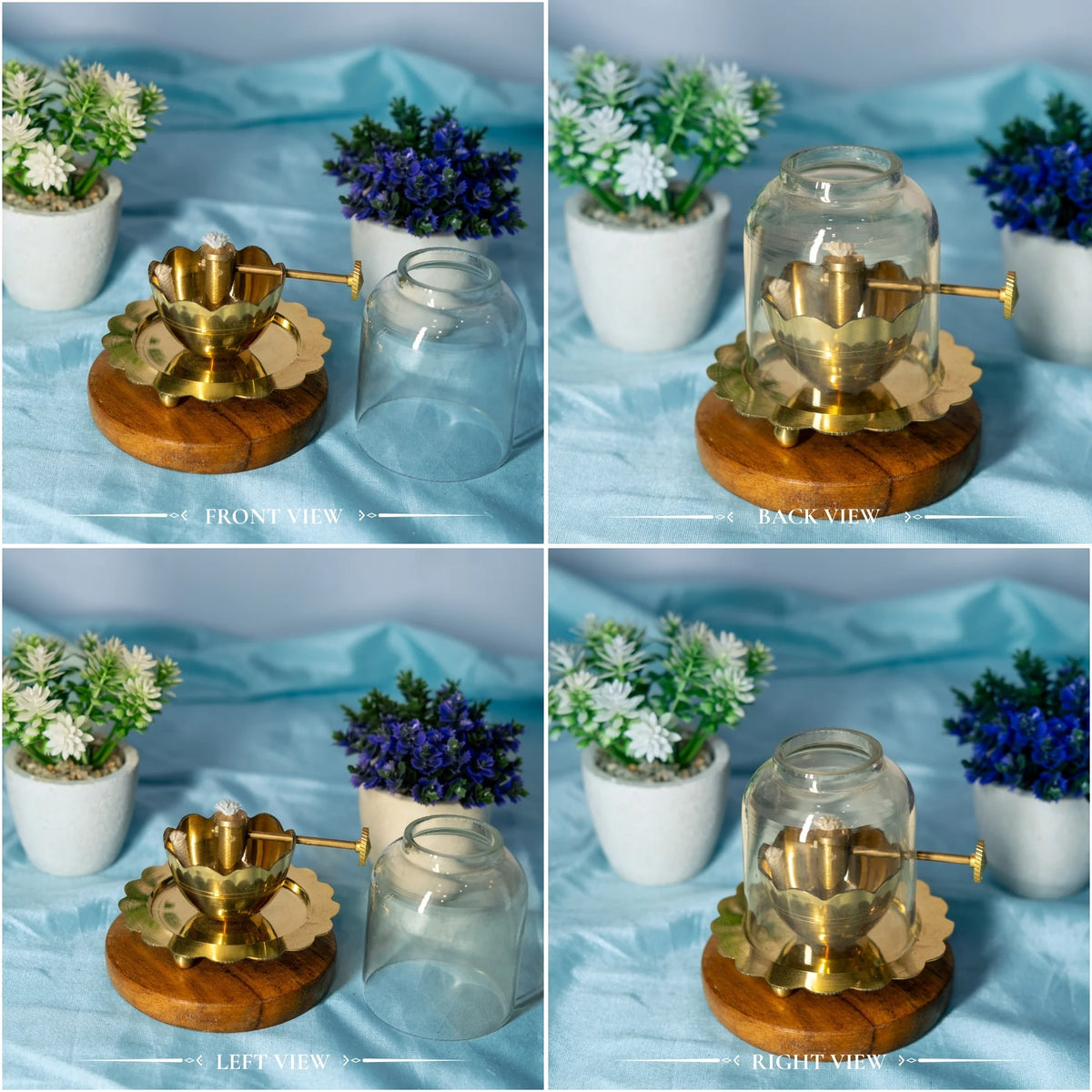 100% Pure Brass Akhand Diya with Adjustable Bati Knob With Glass Cover