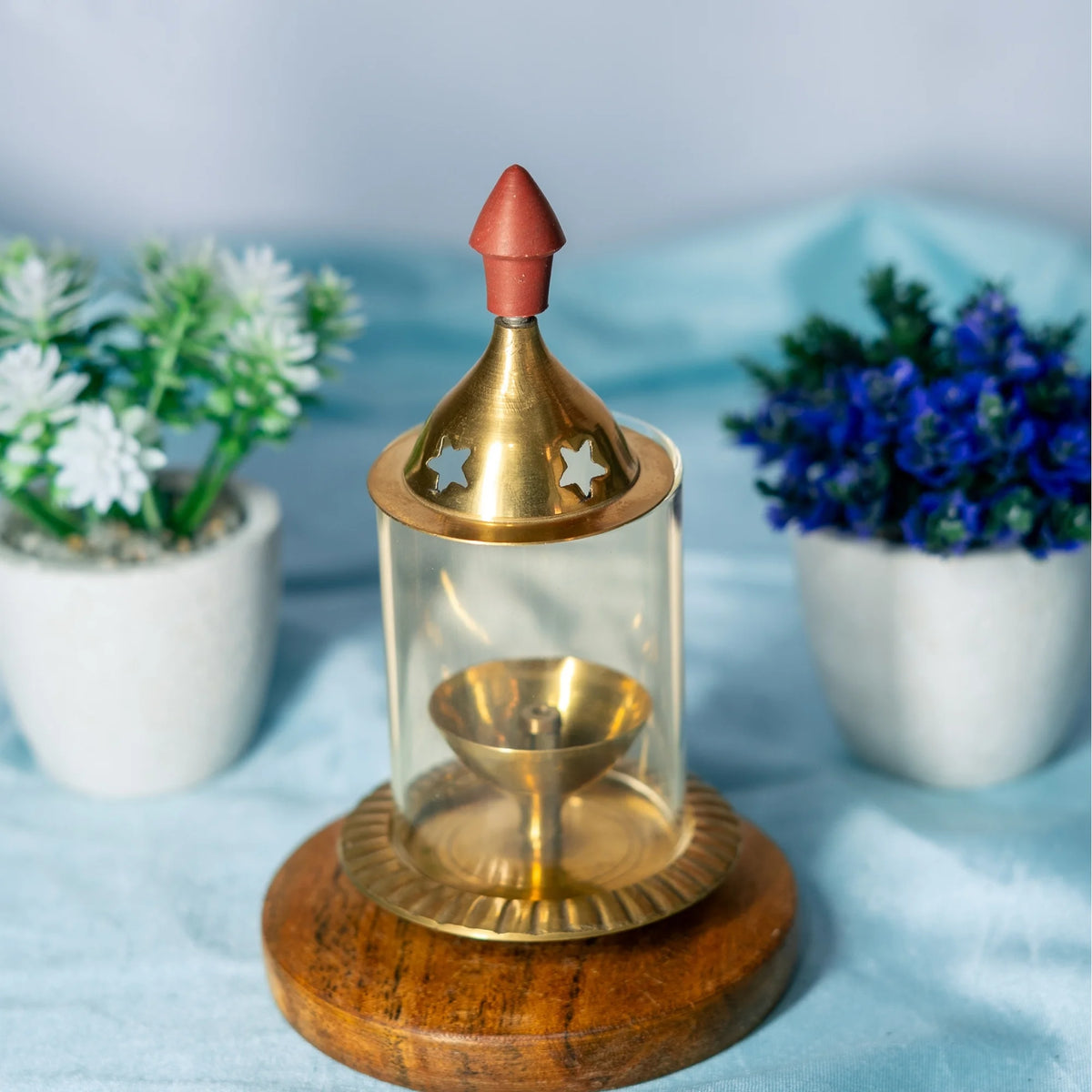 100% Pure Brass Akhand Diya With Glass Cover