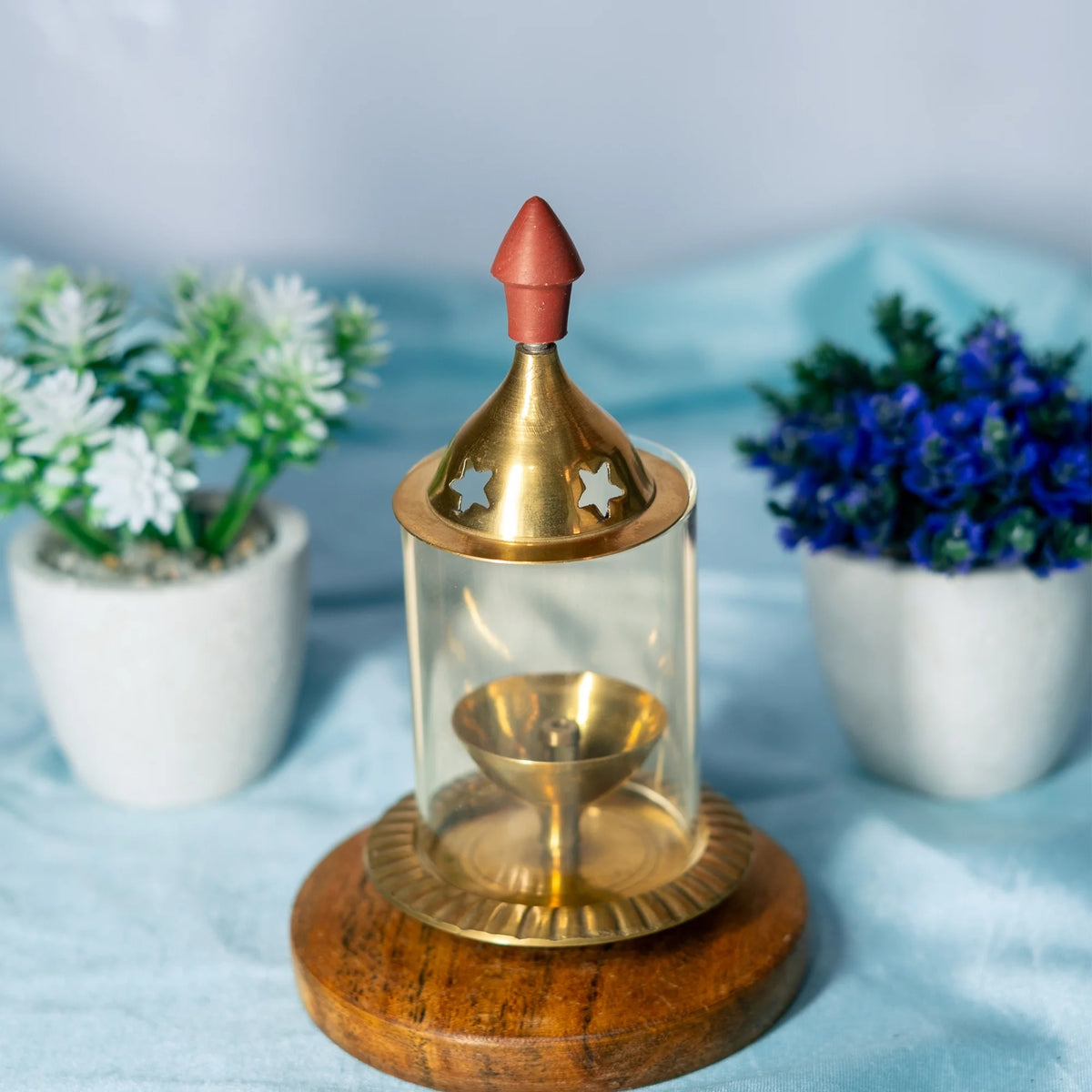 100% Pure Brass Akhand Diya With Glass Cover