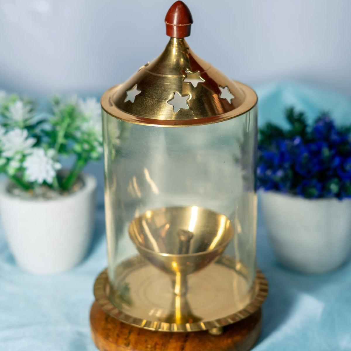 100% Pure Brass Akhand Diya With Glass Cover