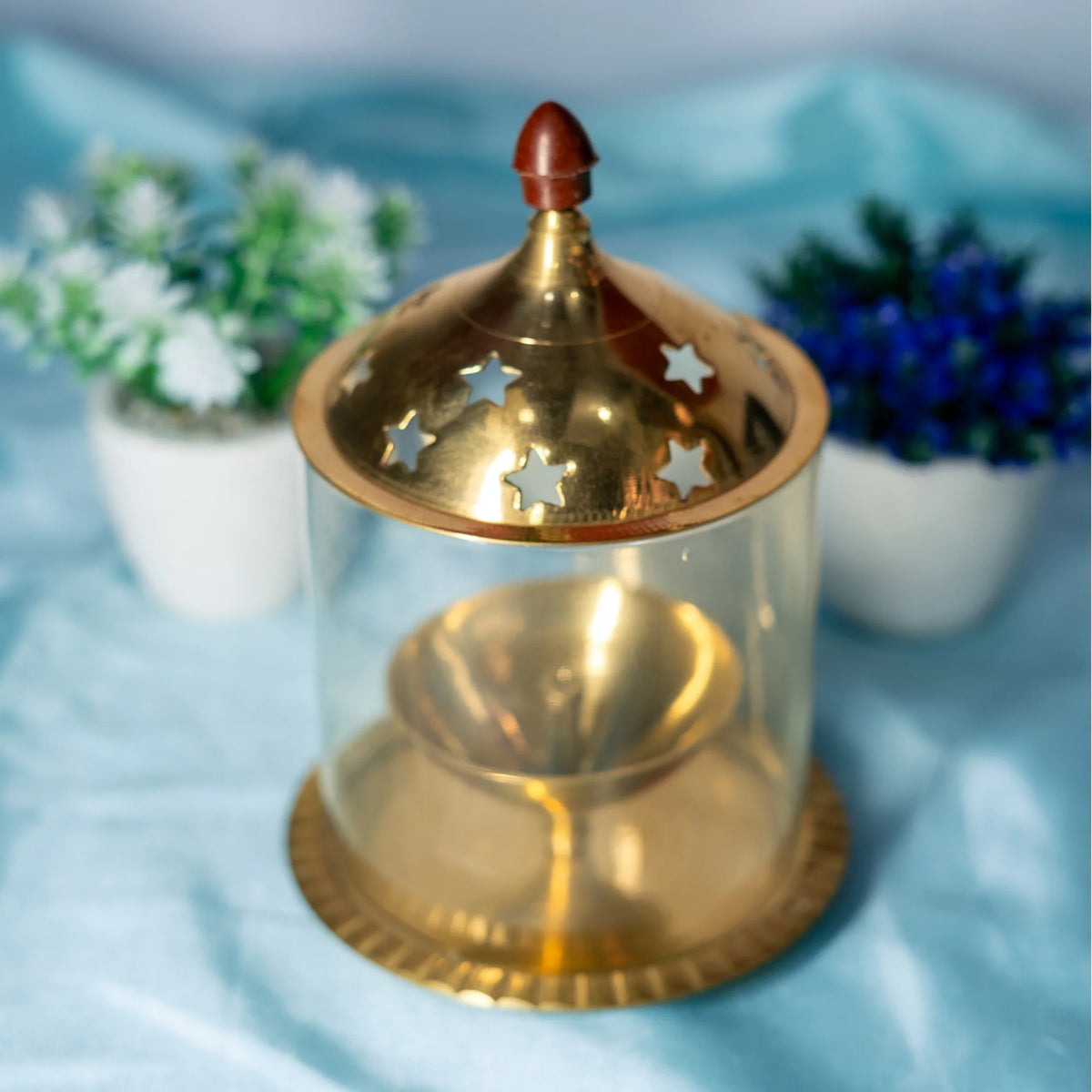 100% Pure Brass Akhand Diya With Glass Cover