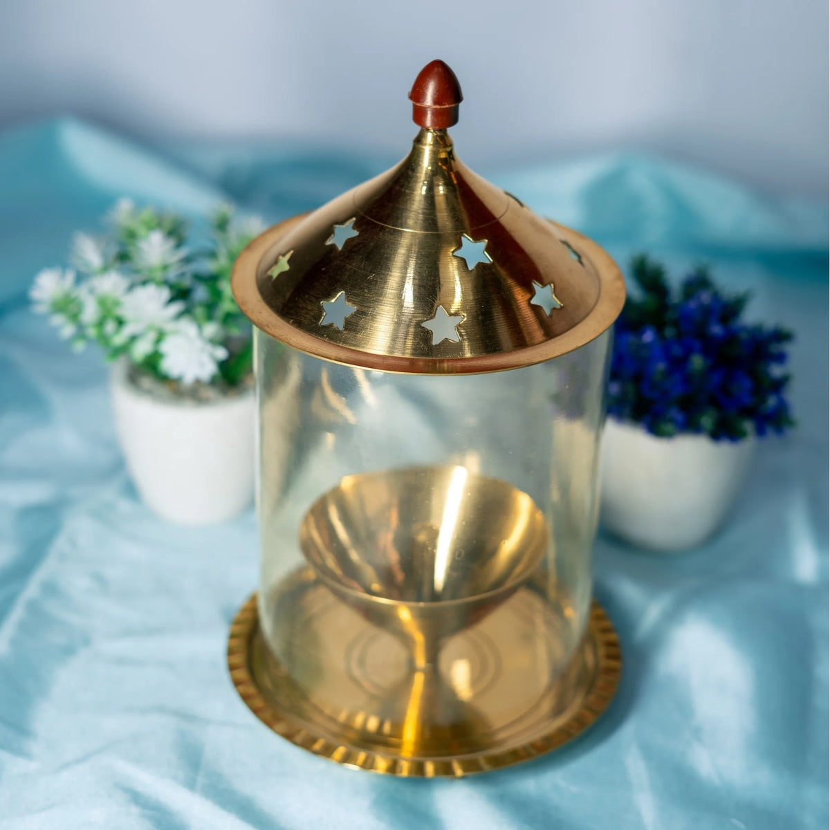 100% Pure Brass Akhand Diya With Glass Cover