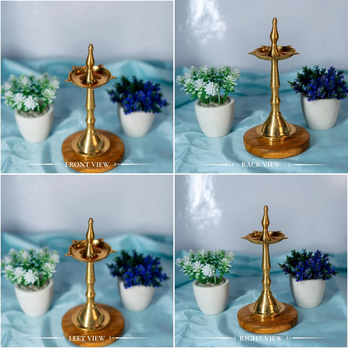 100% Pure Brass Kerala Samay Diya for Puja. Traditional Kuthu Vilakku Oil Lamp for Mandir Decoration. Tall Deepam Stand for Diwali, Karthigai & Gifts (Gold)