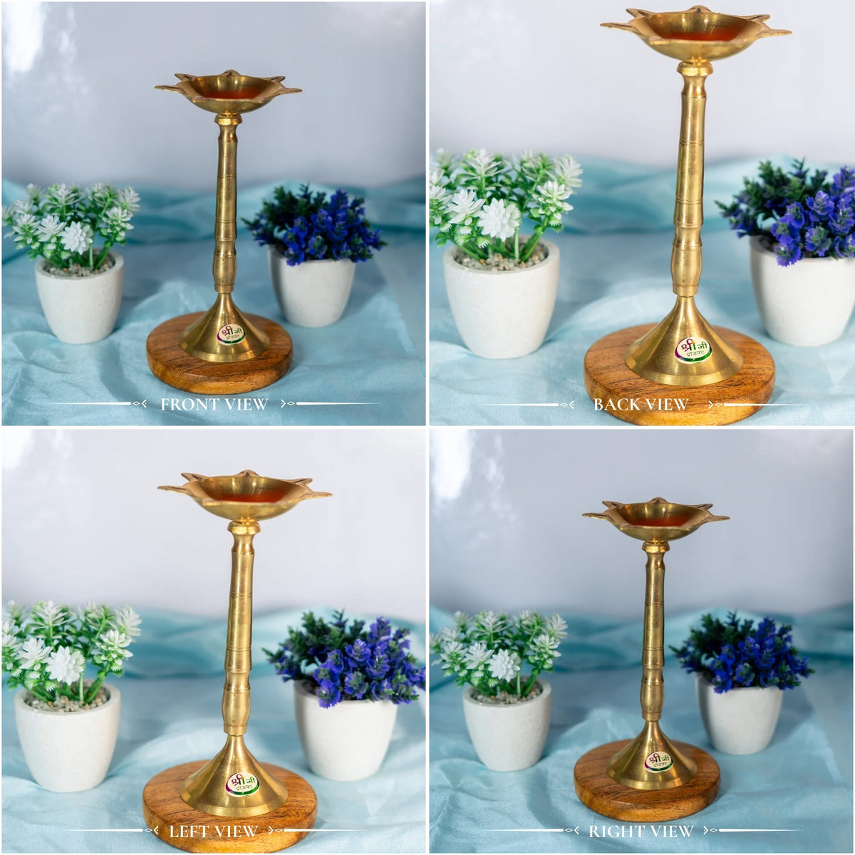100% Pure Brass Samay Diya for Puja. Traditional Kuthu Vilakku Oil Lamp for Mandir Decoration. Tall Deepam Stand for Diwali, Karthigai & Gifts (Gold) Medium