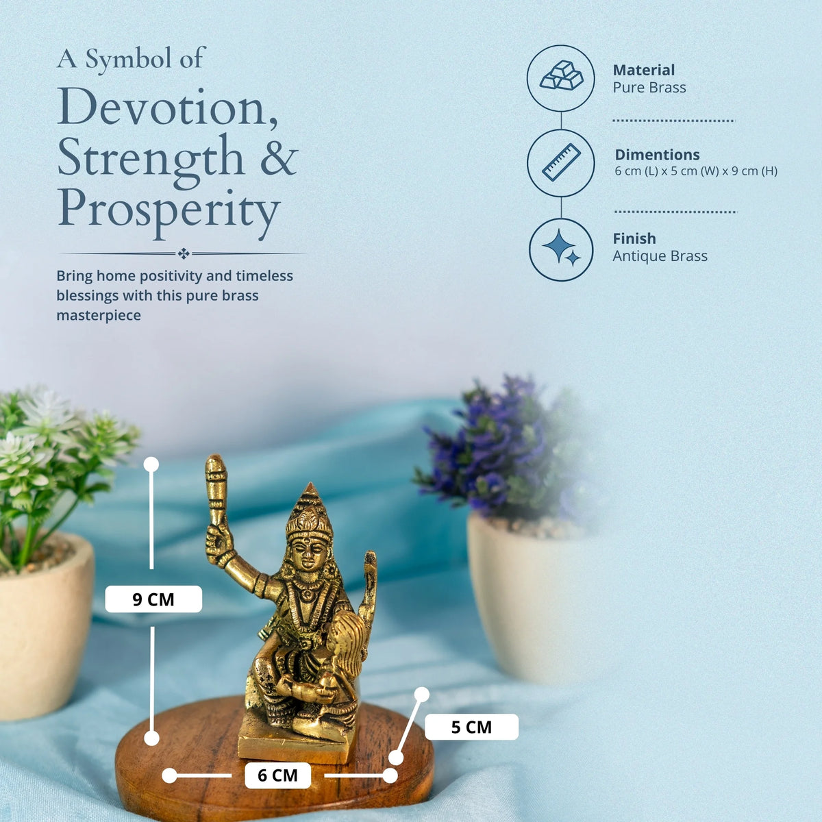 100% Pure Brass Banglamukhi MATA Idol (Pital Murti) 9 CM + Haldi Mala