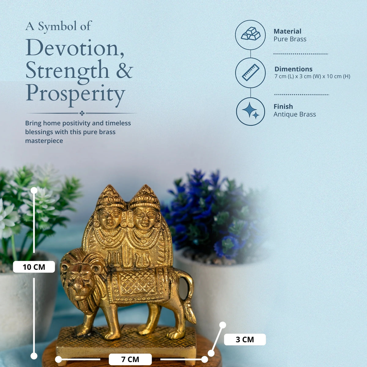 100% Pura Brass Goddess MATA Chandi Chamunda Maa Devi Statue Idol for Puja