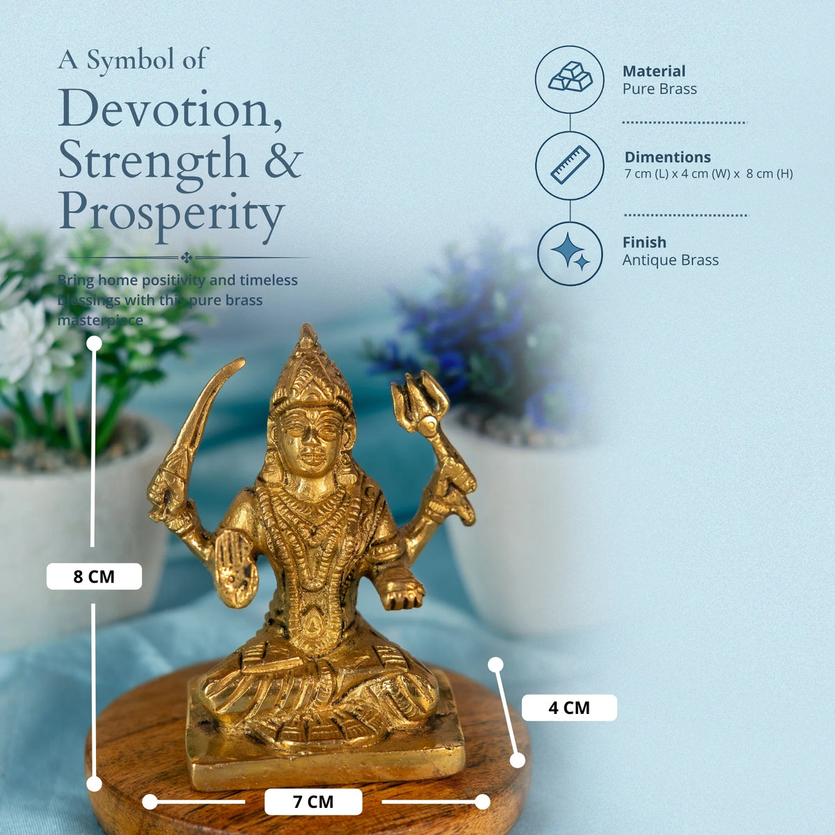 100% Pure Brass Santoshi/Jagdamba Maa Idol (9 cm) for Puja & Home Temple | Statue | Navratri & Diwali Decor, Religious Gift |