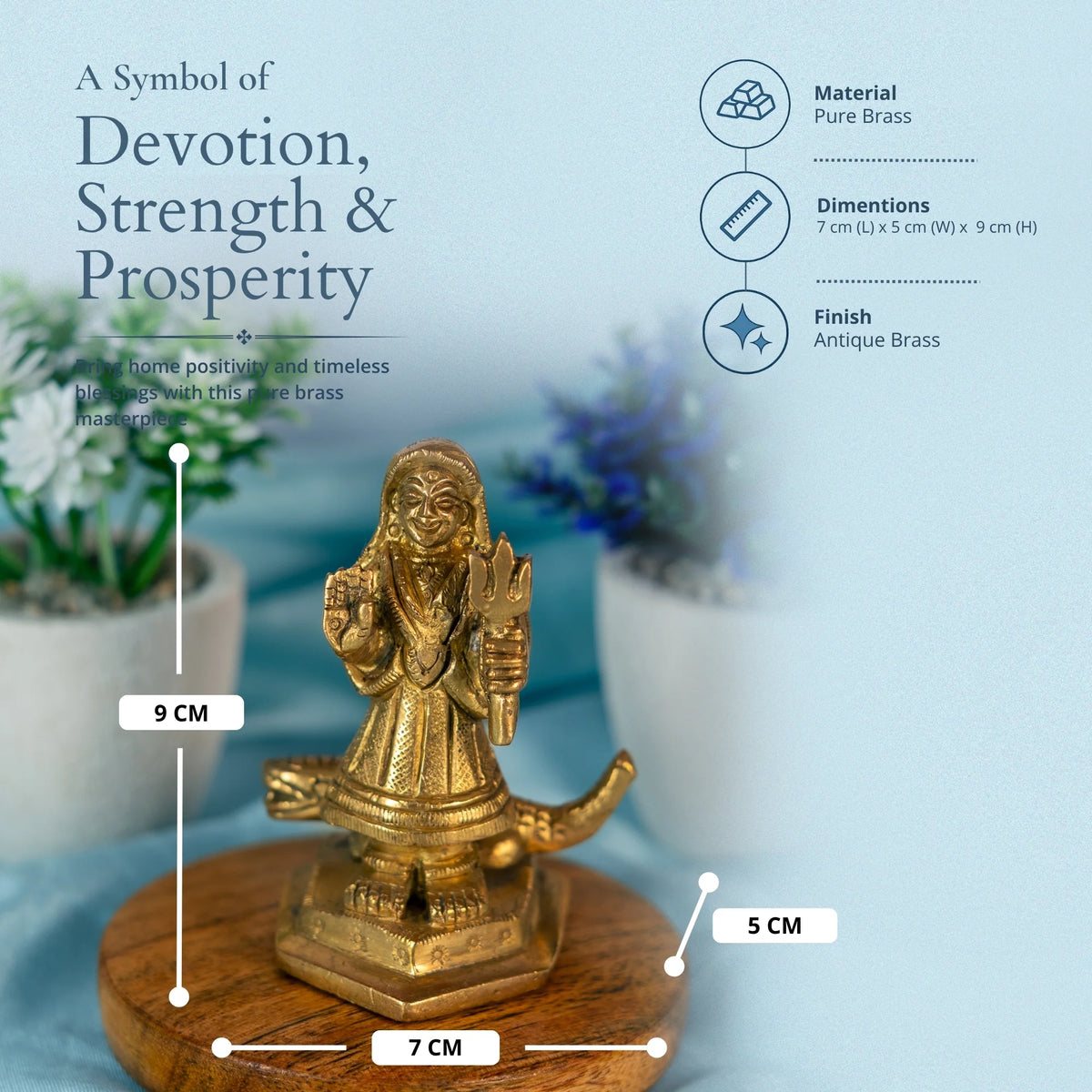 100% Pure Brass Khodiyar MATA Idol 8 cm | Kodiyar MATA Statue for Pooja Mandir, Home & Office Decor, Spiritual Gift & Religious Showpiece