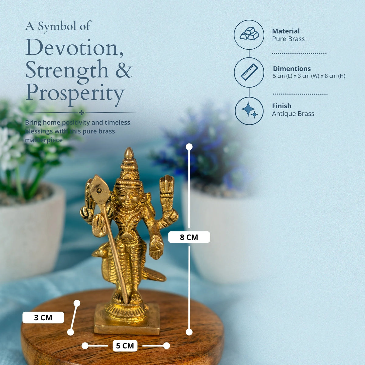 100% Pure Brass Lord Murugan Idol