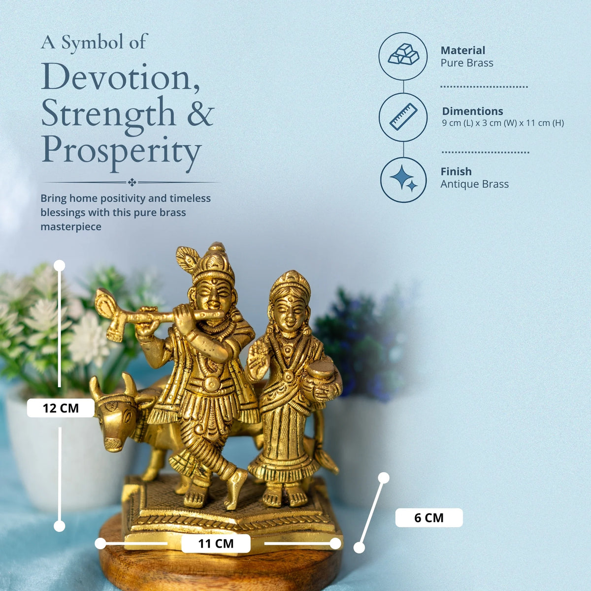 Radha Krishna with Nandi Idol in 100% Pure Brass | Handcrafted Spiritual Murti for Home Temple & Festive Decor | Durable Brass Radha Krishna Statue for Janmashtami & Devotional Gifting Large