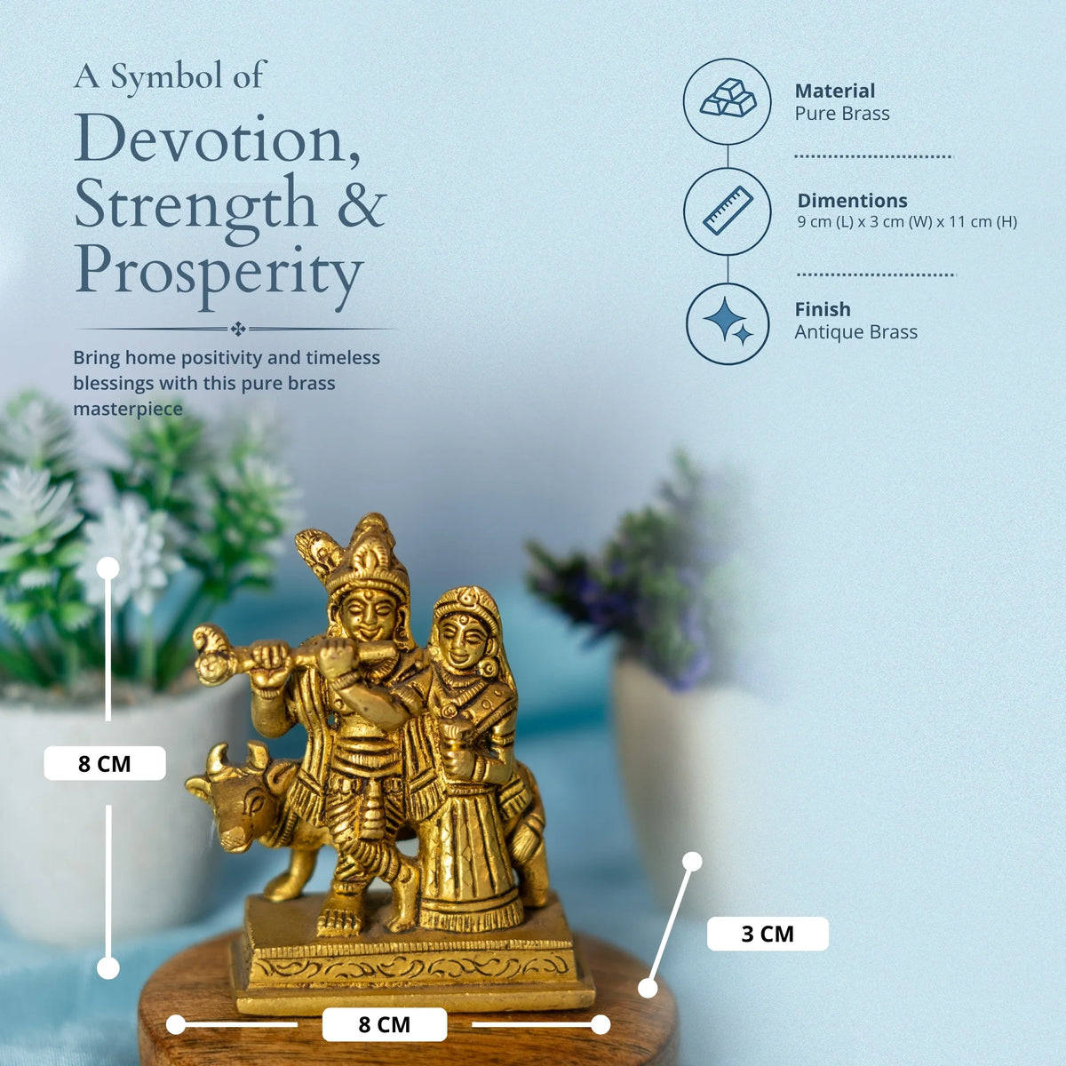 Radha Krishna with Nandi Idol in 100% Pure Brass | Handcrafted Spiritual Murti for Home Temple & Festive Decor | Durable Brass Radha Krishna Statue for Janmashtami & Devotional Gifting Medium