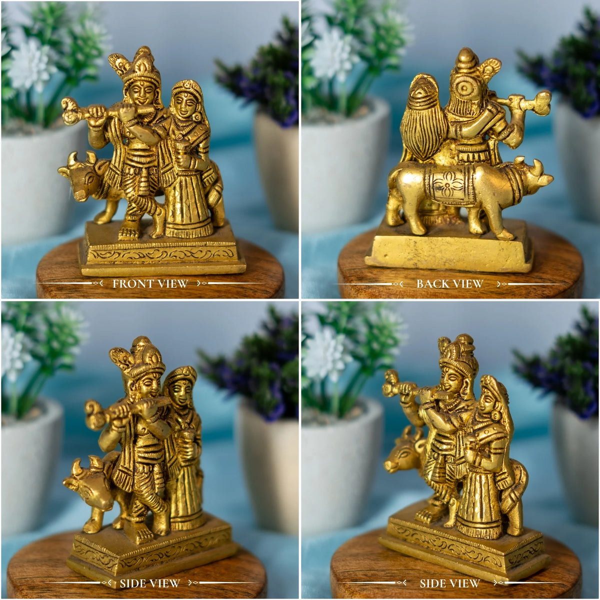 Radha Krishna with Nandi Idol in 100% Pure Brass | Handcrafted Spiritual Murti for Home Temple & Festive Decor | Durable Brass Radha Krishna Statue for Janmashtami & Devotional Gifting Medium