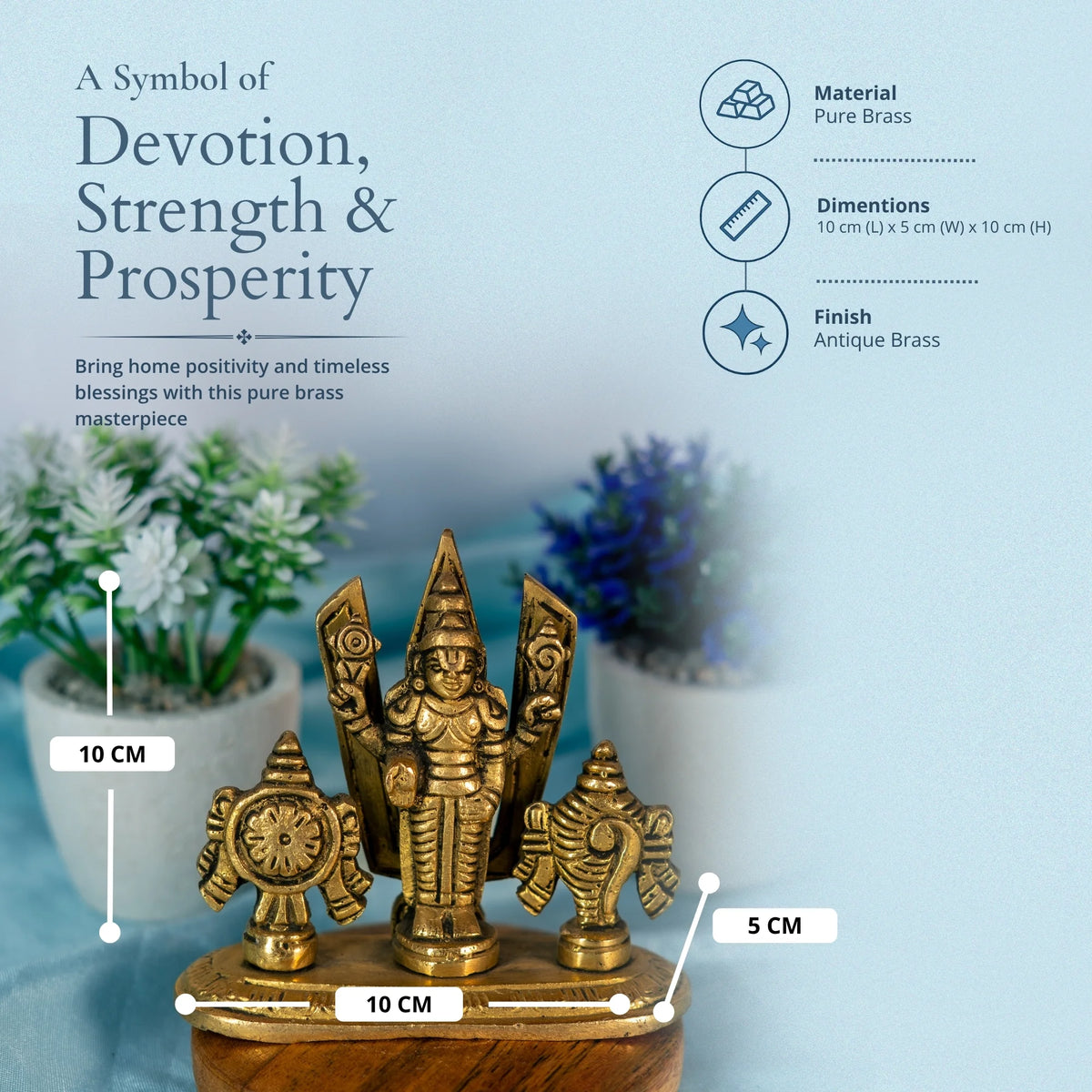 100% Pure Brass Sangu Chakram Stand with Tirupati Balaji Murti