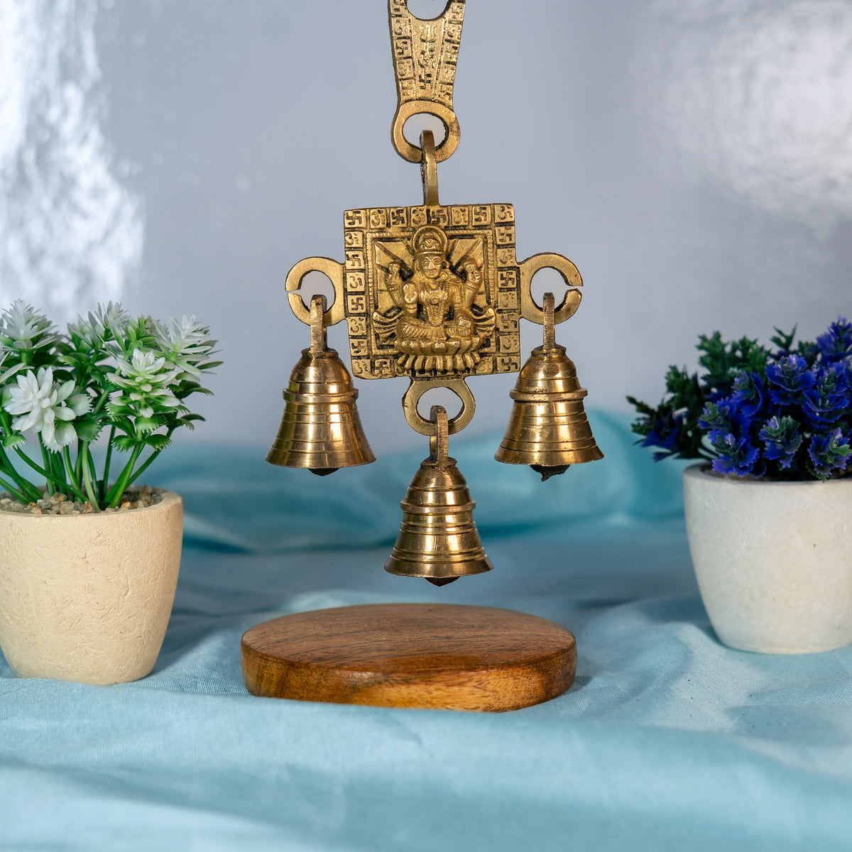 100% Pure Brass Hanging Bells Religious With Maa Laxmi