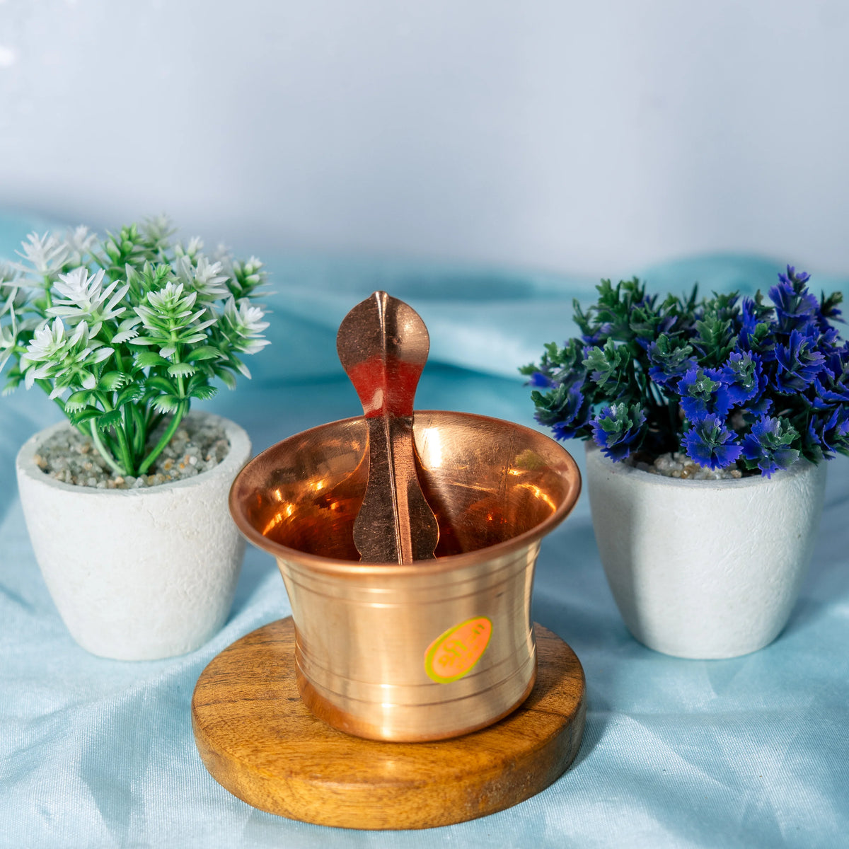 100% Pure Copper Achamani /Panchpatra Set with Snake Head Design Spoon(Udarini)