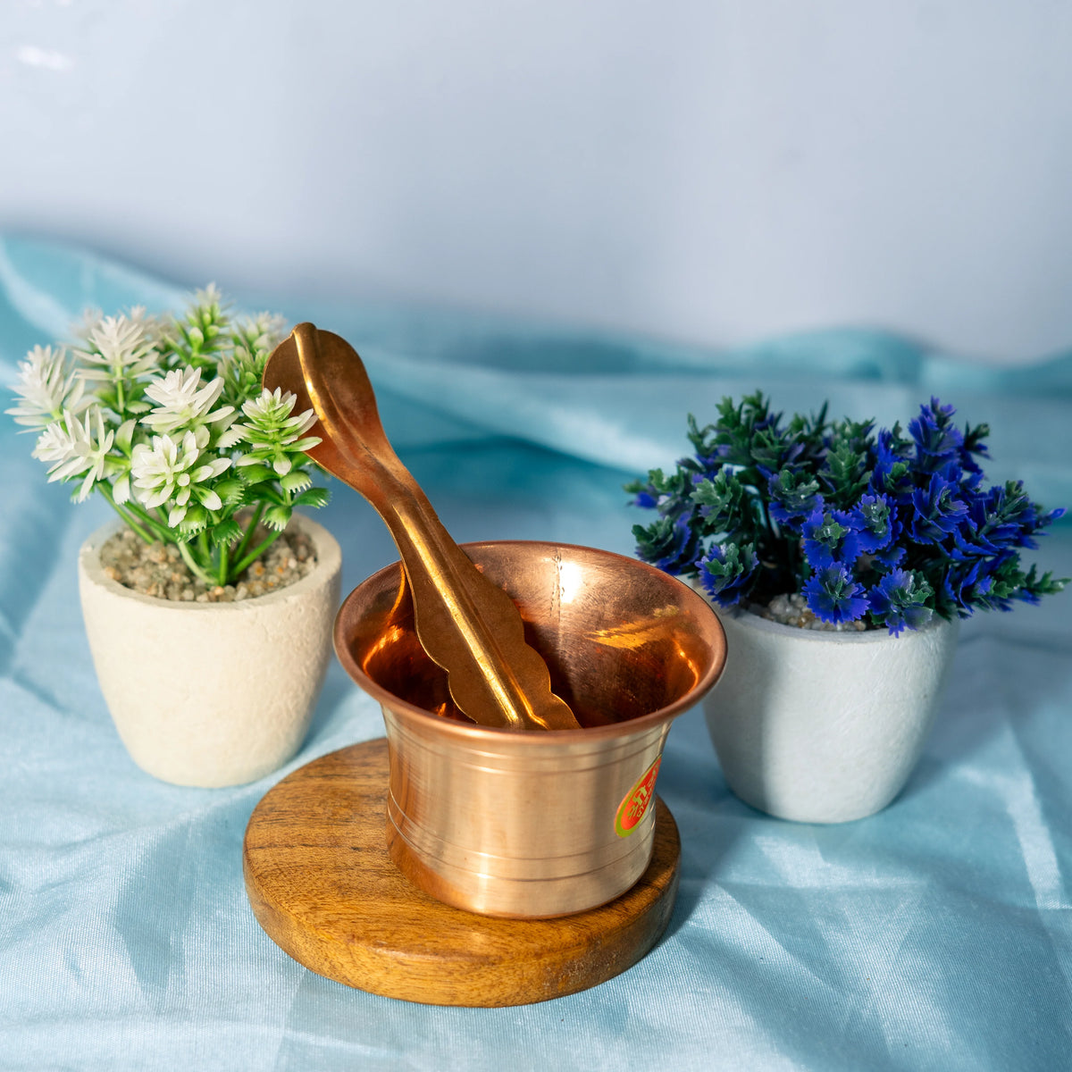 100% Pure Copper Achamani /Panchpatra Set with Snake Head Design Spoon(Udarini)